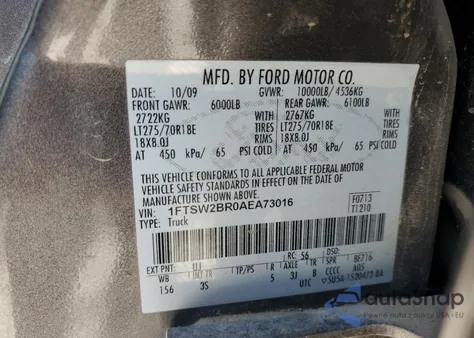 2010 Ford F250 Super Duty z USA, uszkodzony, nr VIN 1FTSW2BR0AEA73016